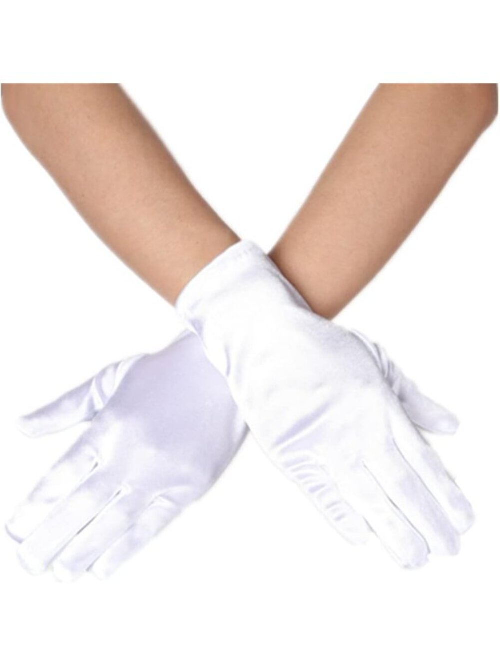 Women White Wrist Length Vintage Style 9 Inches Short Satin Mittens Opera Gloves